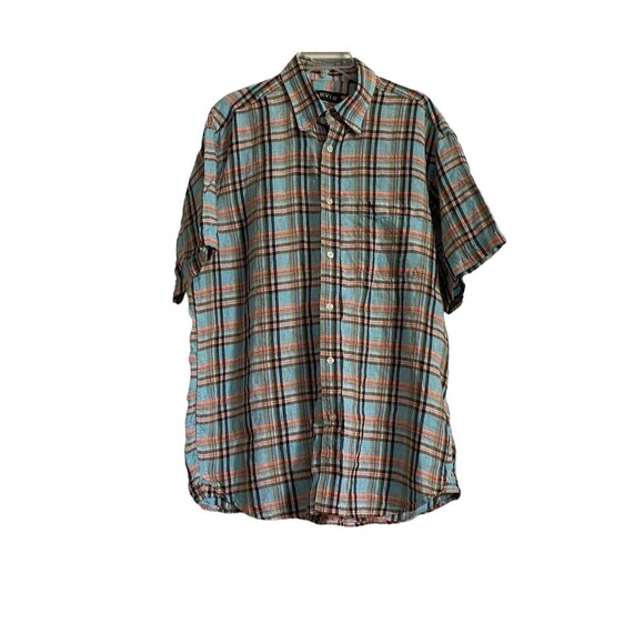 Orvis Men's 100% Linen Shirt Size Large Multi-Color Short‎ Sleeve Blue Plaid - Picture 1 of 11